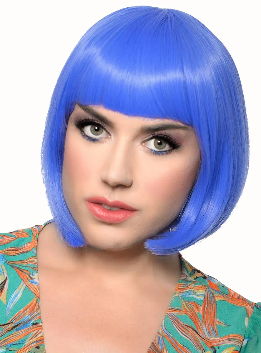 Short Cobalt Blue Heat Resistant Bob Fashion Wig with Fringe