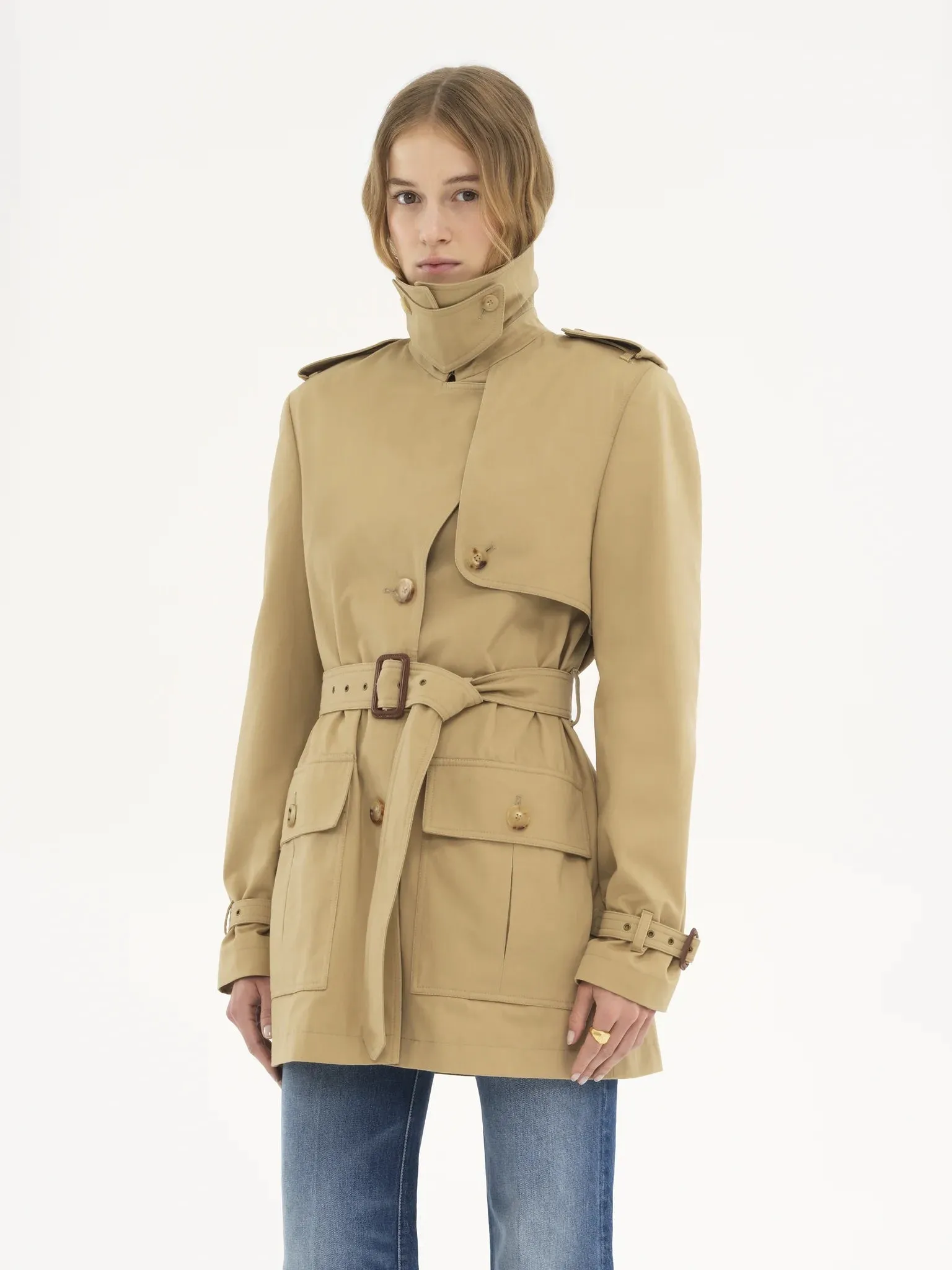 Short Cotton Trench Coat