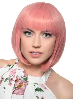Short Dusty Pink Heat Resistant Bob Fashion Wig with Fringe