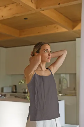Short lead grey linen nightie with straps - Mariane