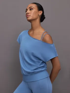 Short Sleeve Off Shoulder Sweatshirt in French Terry - Coronet Blue