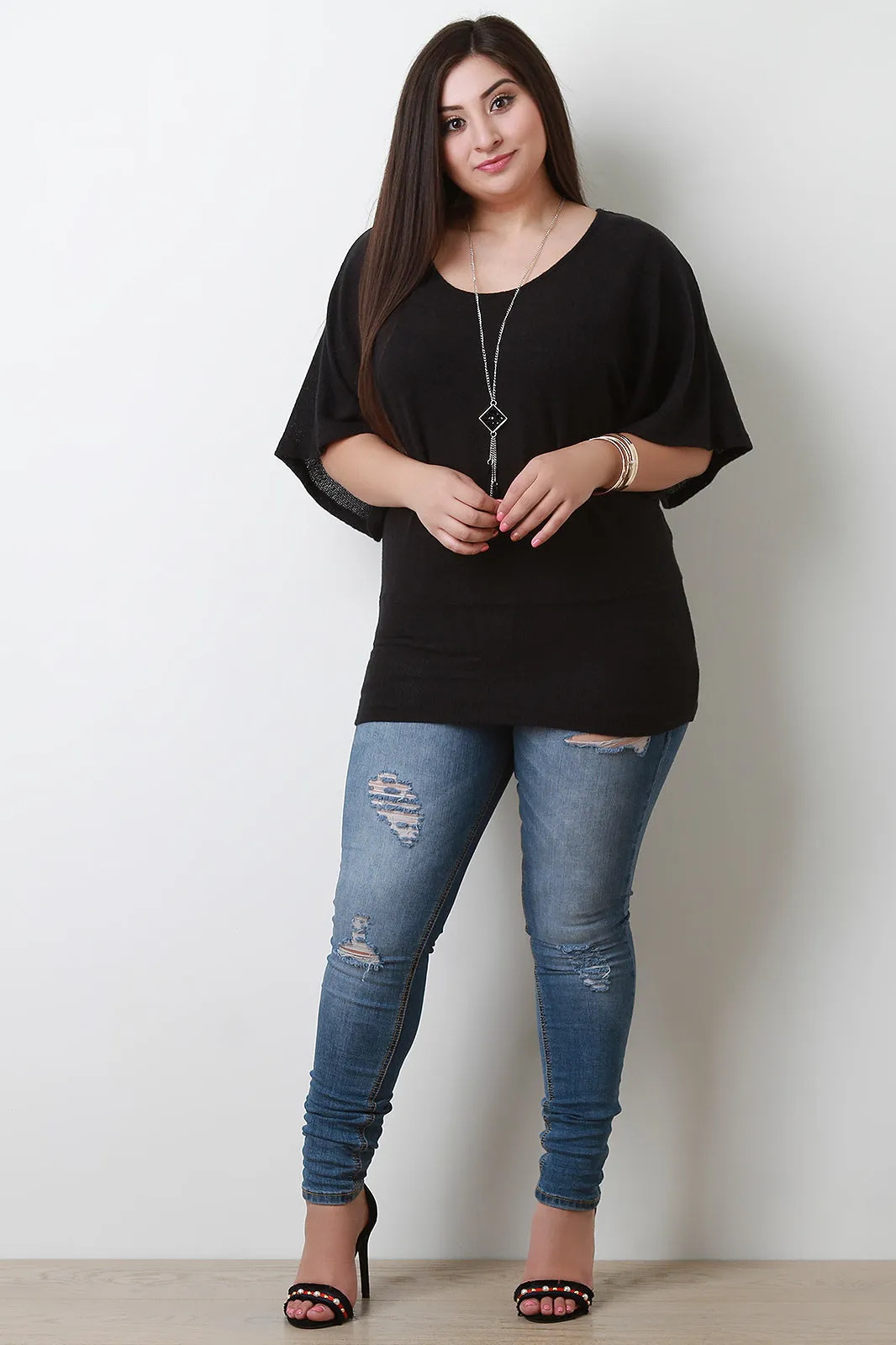 Soft Knit Dolman Sleeve Layer Necklace Top