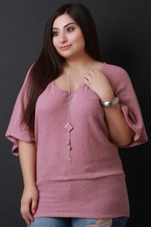 Soft Knit Dolman Sleeve Layer Necklace Top