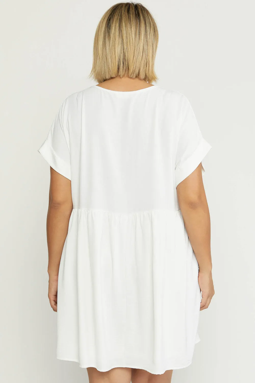Solid Rolled Sleeve Basic Babydoll Dress in Plus Size by Entro Clothing