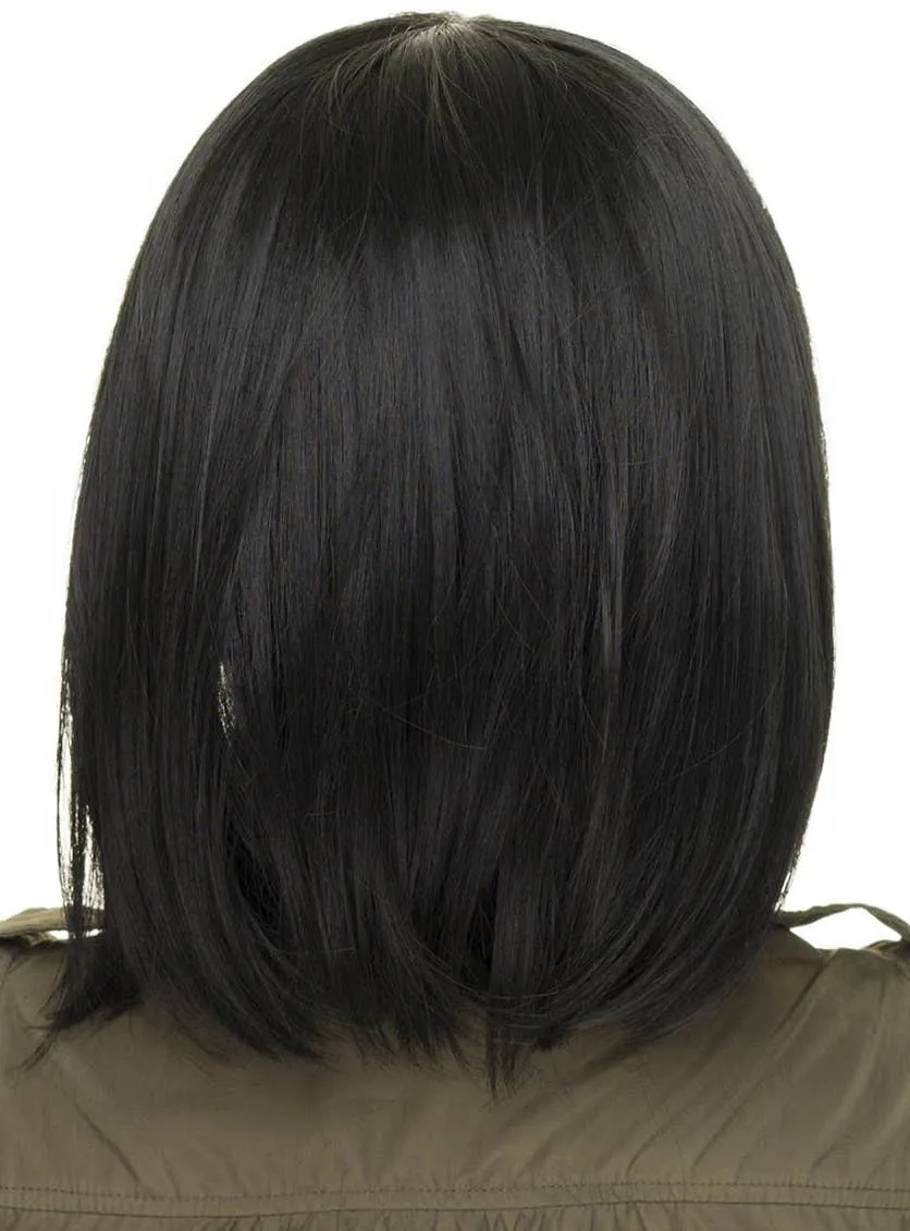 Straight Black Heat Resistant Womens Bob Wig with Front Fringe