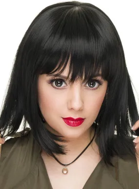 Straight Black Heat Resistant Womens Bob Wig with Front Fringe