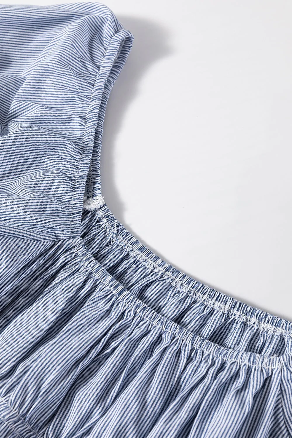 Striped Bubble Sleeve Ruched Babydoll Dress