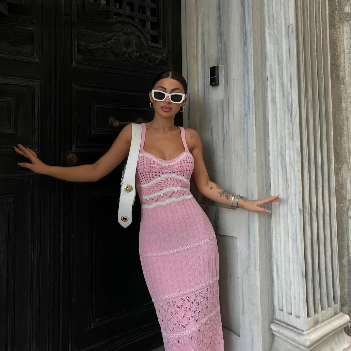 Striped Knit Midi Dress