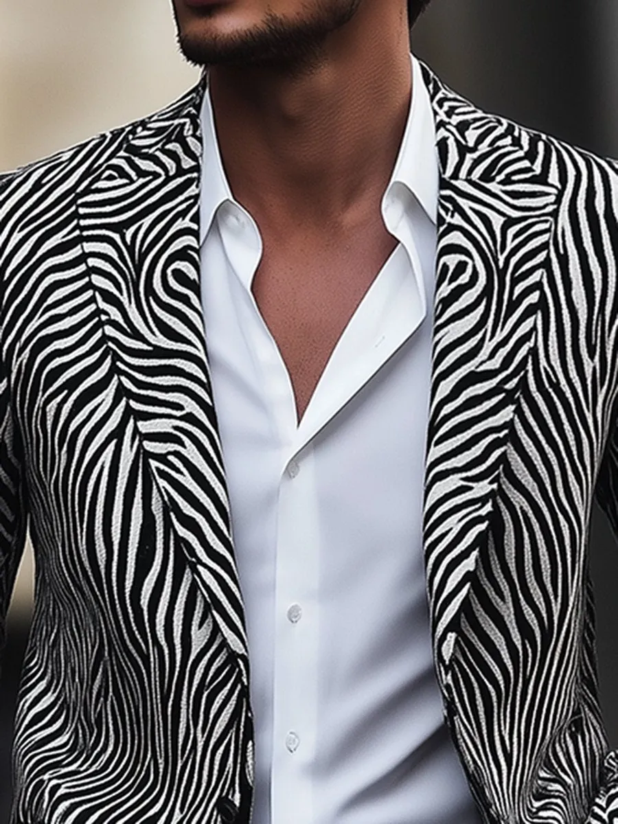 Stylish Zebra Print Lapel Single-breasted Blazer