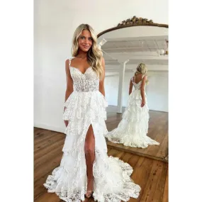 Sweetheart Lace Appliqued A-Line Long Prom Dress With Slit