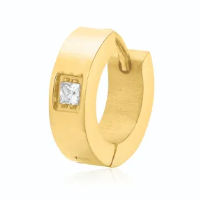 Tensity Stainless Steel 9mm Gold Tone with Cubic Zirconia Huggie Earring