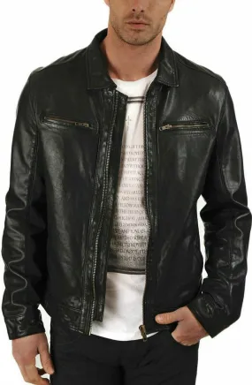 Terra Genuine Real Leather Jacket Men Black Biker Motorcycle