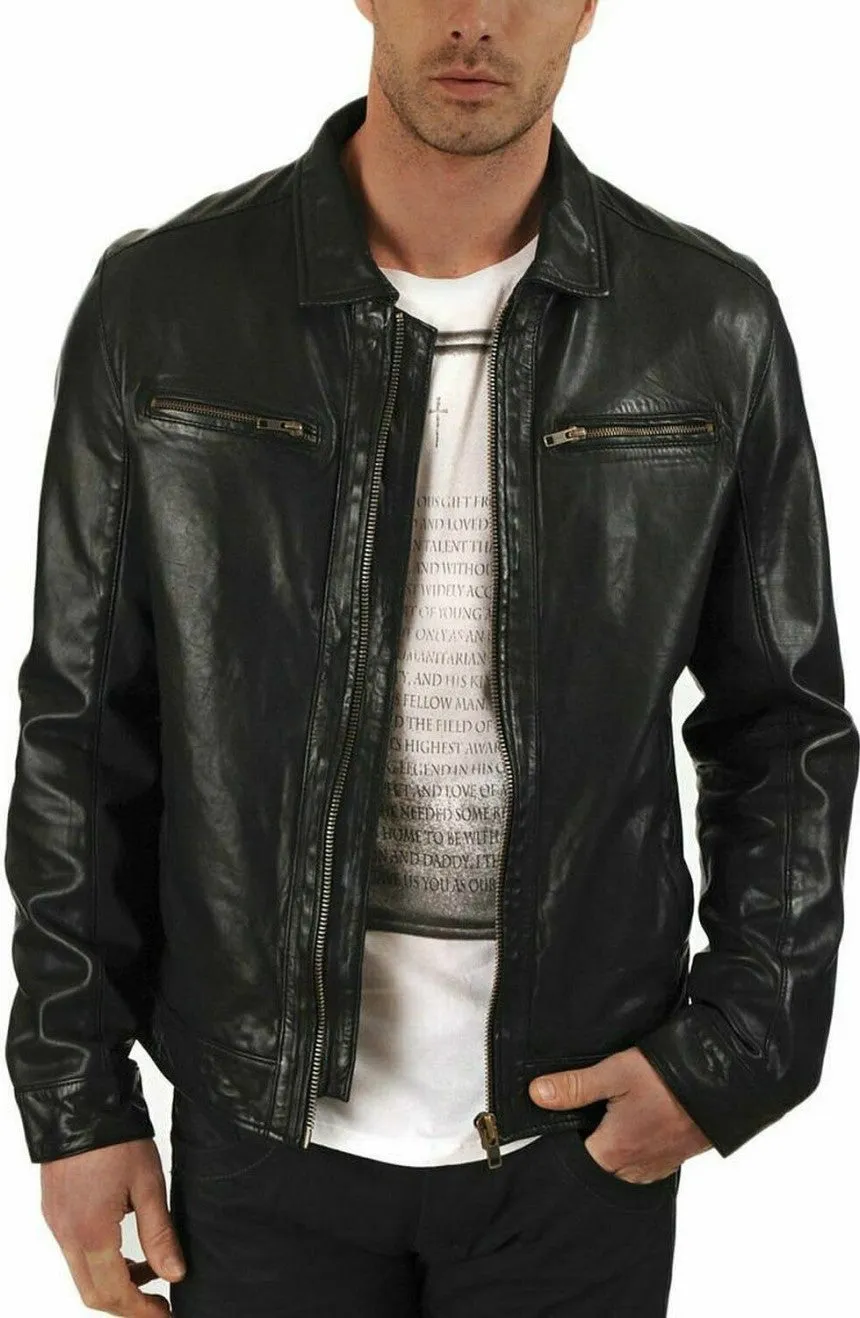 Terra Genuine Real Leather Jacket Men Black Biker Motorcycle