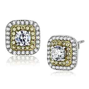 Two-Tone IP Gold (Ion Plating) Stainless Steel Earrings with AAA Grade CZ in Clear for Women Clear Stone Color Style DA220