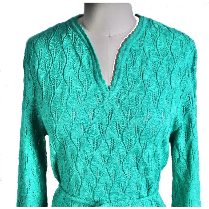 Vintage Green Sweater Dress Keith Adams Womens Large 16 Shell Stitch NWT Acrylic
