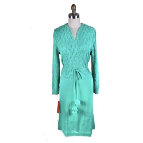 Vintage Green Sweater Dress Keith Adams Womens Large 16 Shell Stitch NWT Acrylic