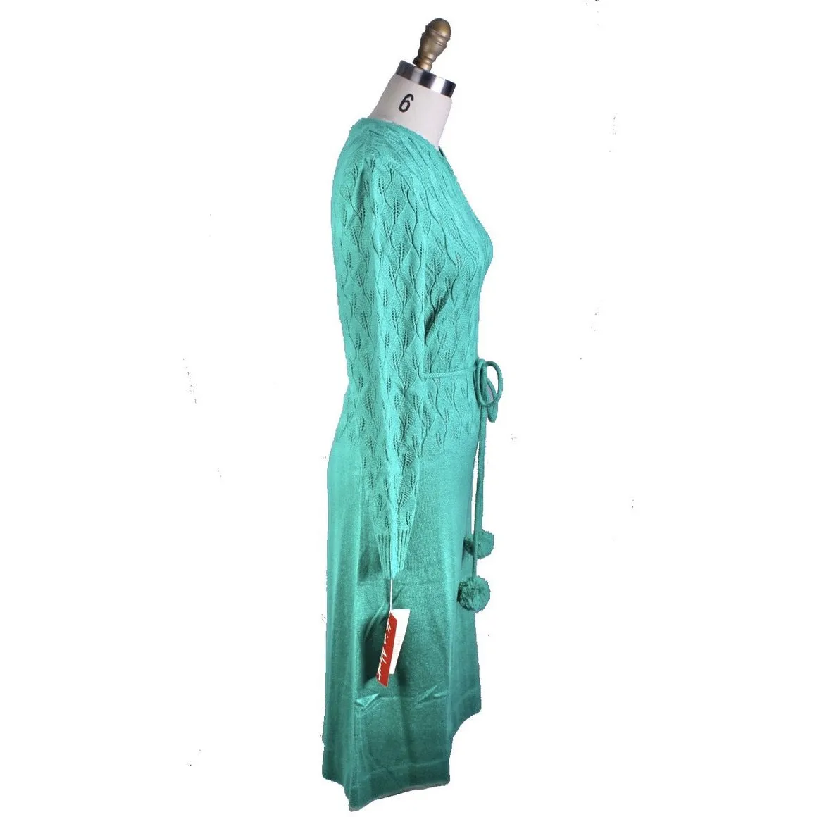Vintage Green Sweater Dress Keith Adams Womens Large 16 Shell Stitch NWT Acrylic
