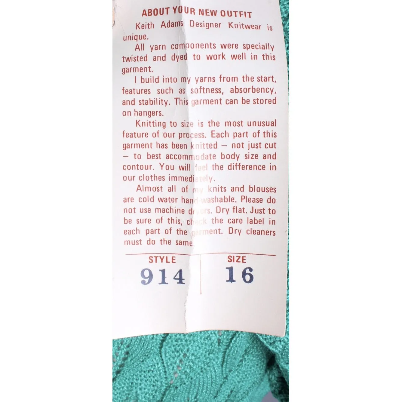 Vintage Green Sweater Dress Keith Adams Womens Large 16 Shell Stitch NWT Acrylic