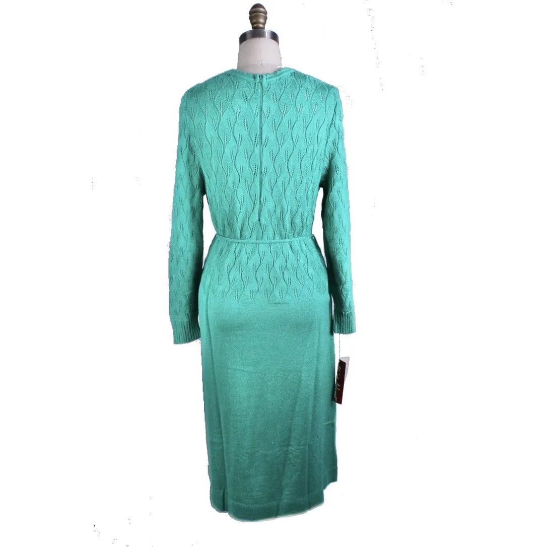 Vintage Green Sweater Dress Keith Adams Womens Large 16 Shell Stitch NWT Acrylic