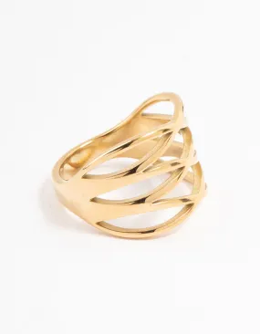 Waterproof Gold Plated Stainless Steel Crossover Ring