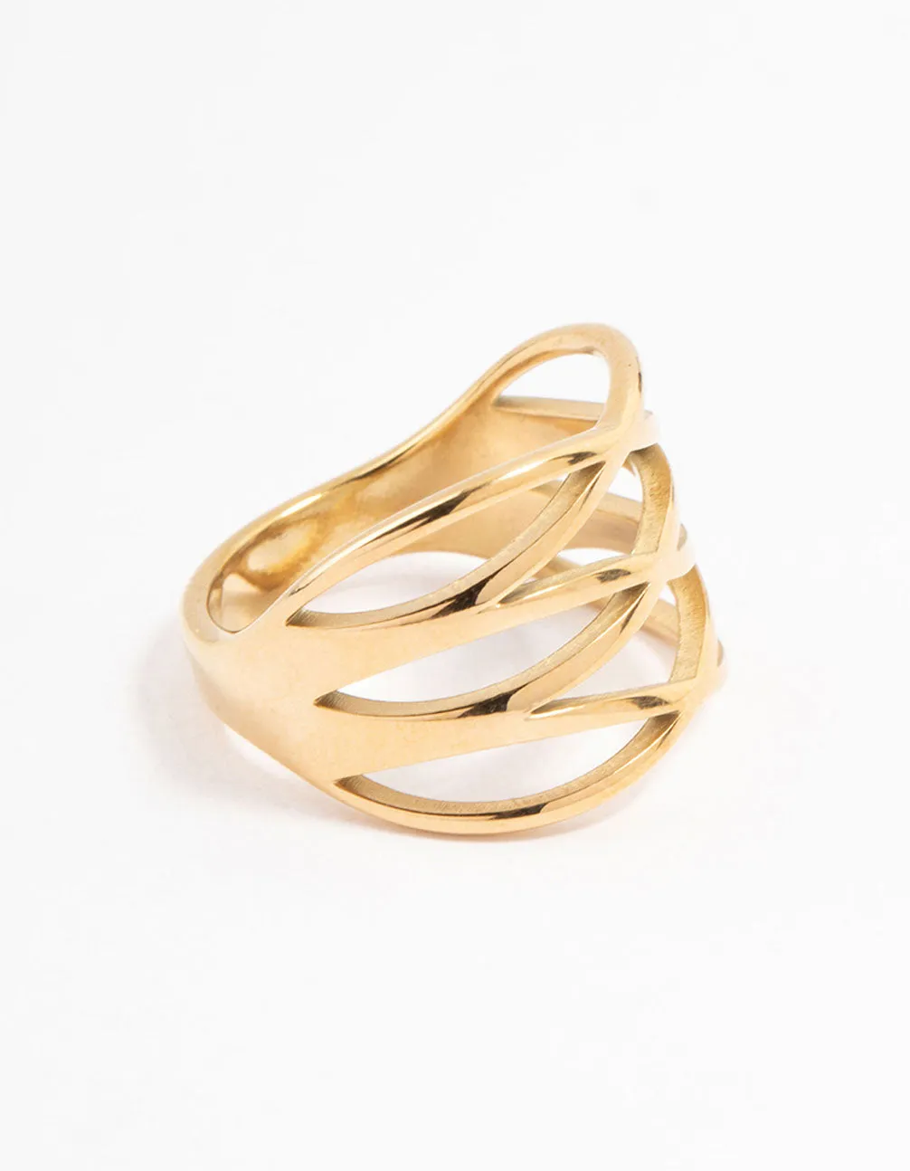 Waterproof Gold Plated Stainless Steel Crossover Ring