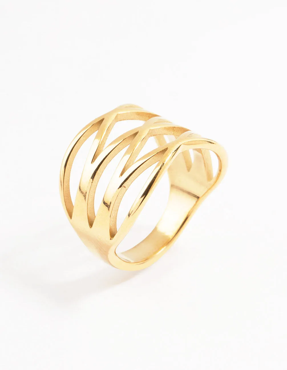 Waterproof Gold Plated Stainless Steel Crossover Ring
