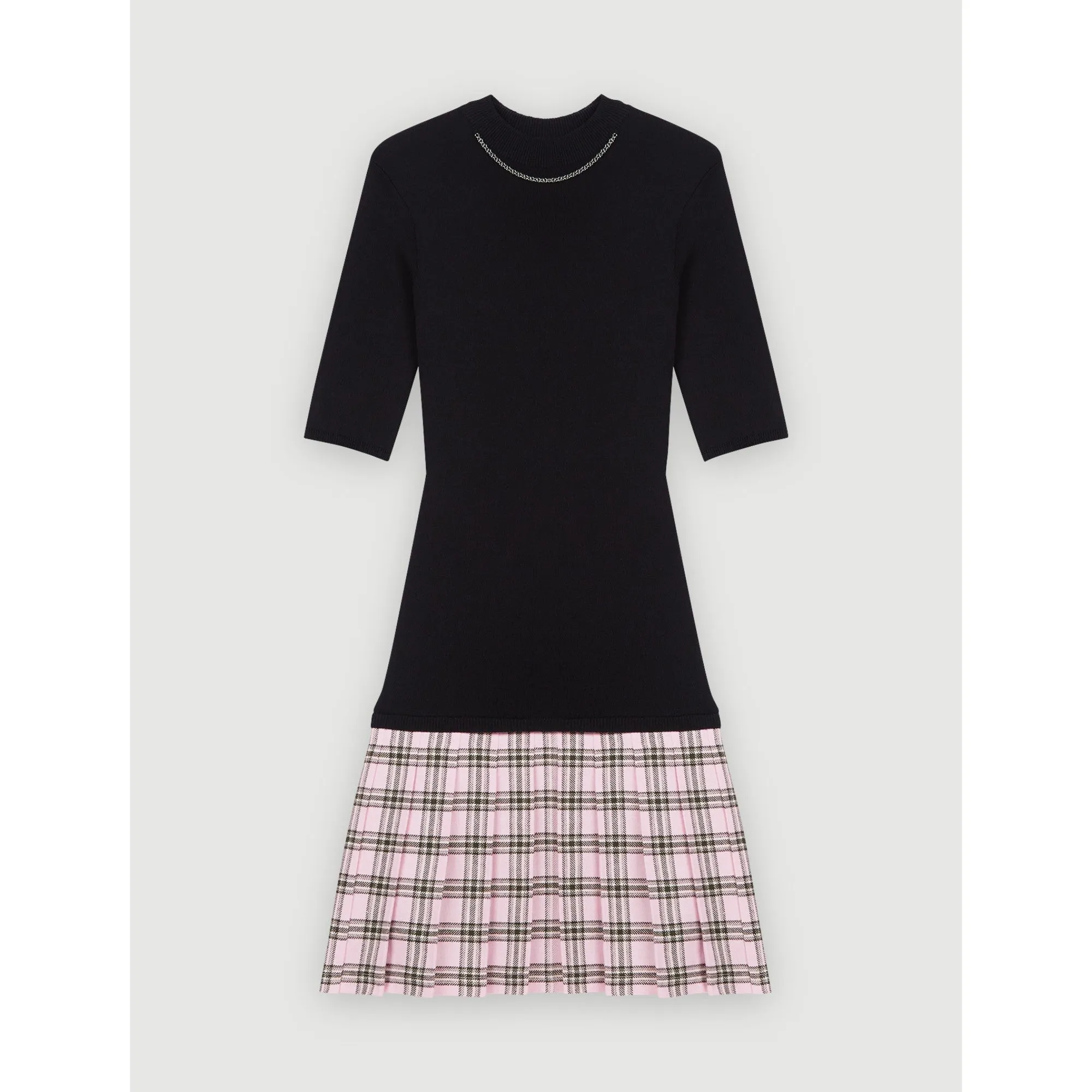 Women Checked Wool And Knit Dress - Black