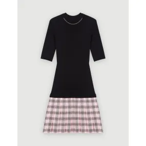 Women Checked Wool And Knit Dress - Black