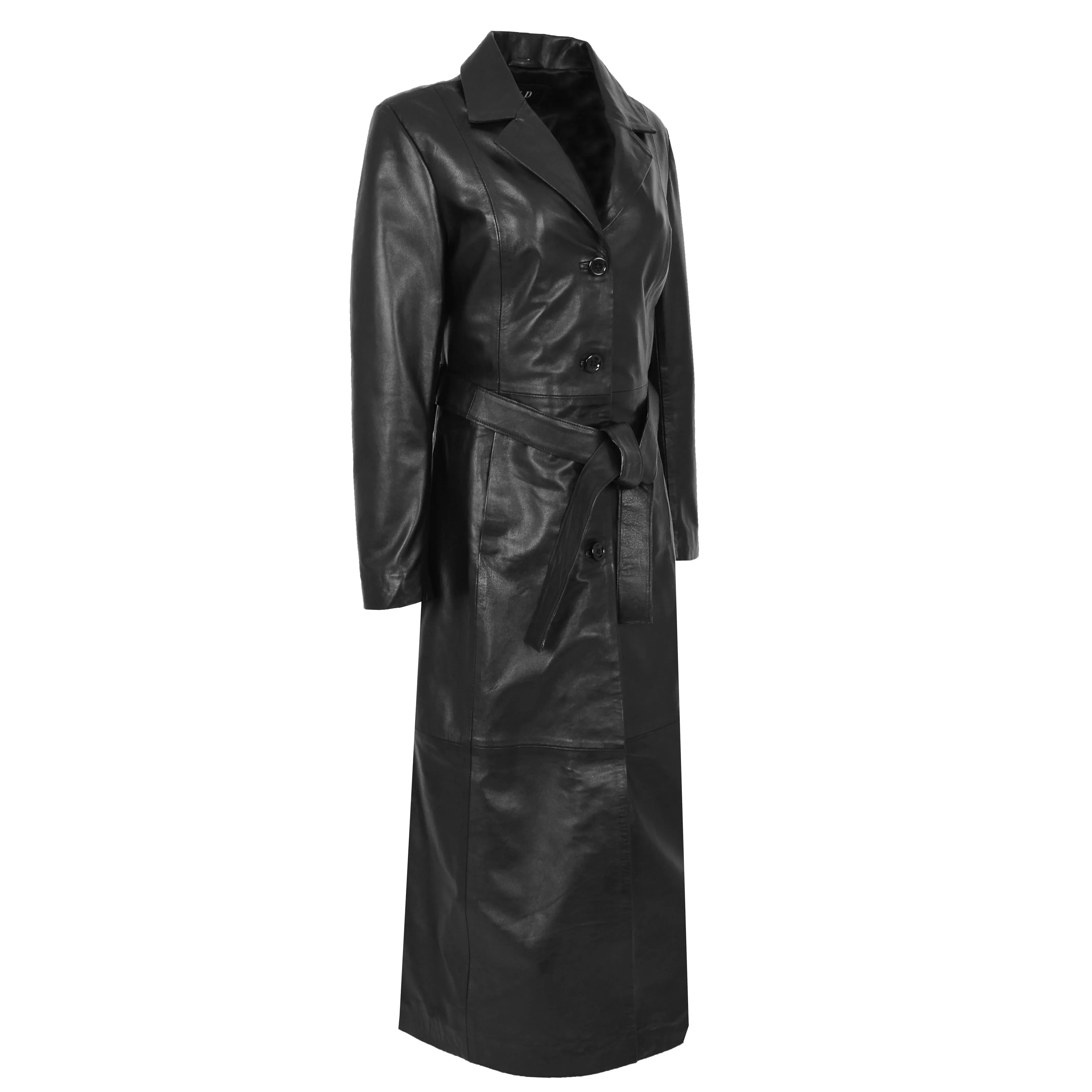 Women's Black Genuine Leather Long Coat Trench