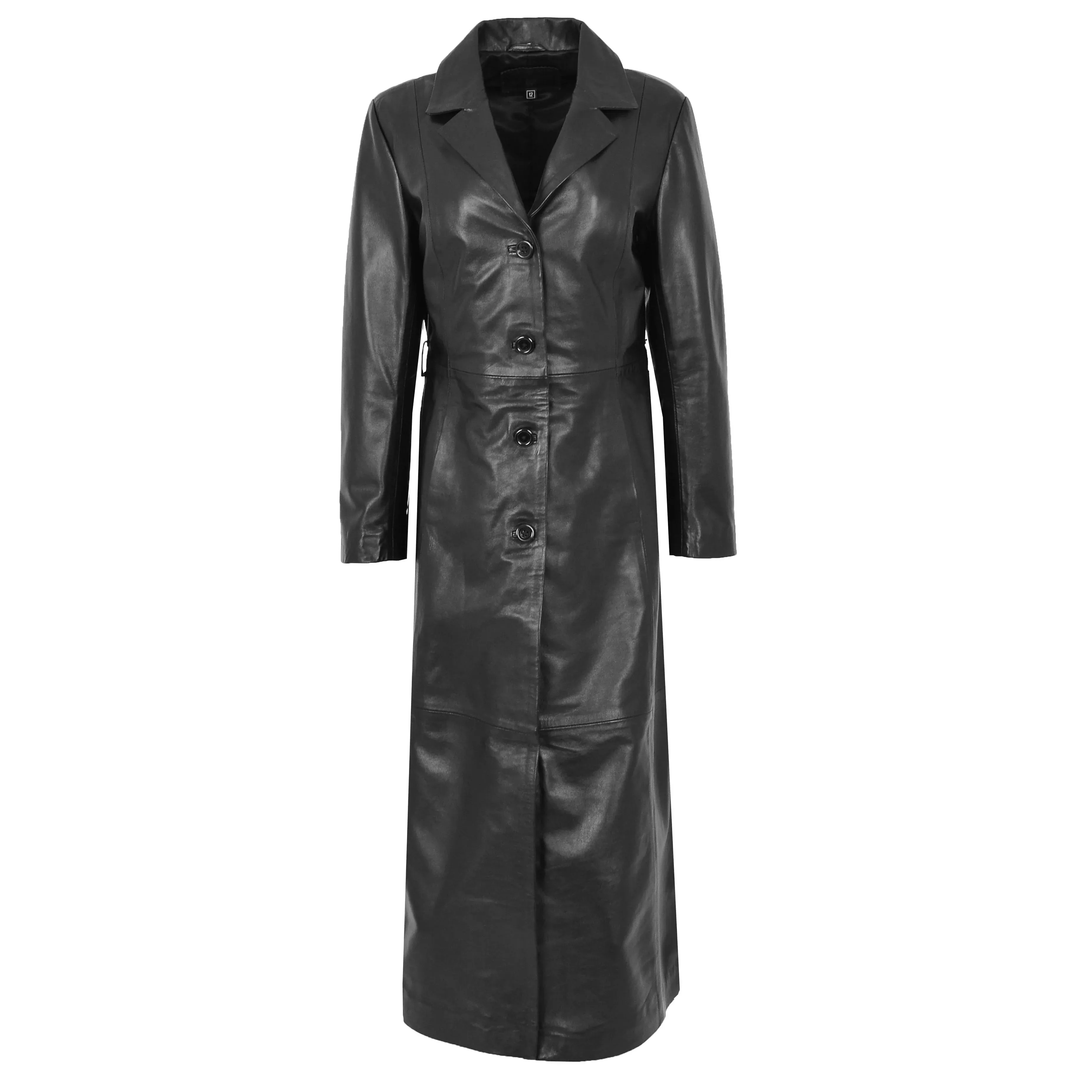 Women's Black Genuine Leather Long Coat Trench