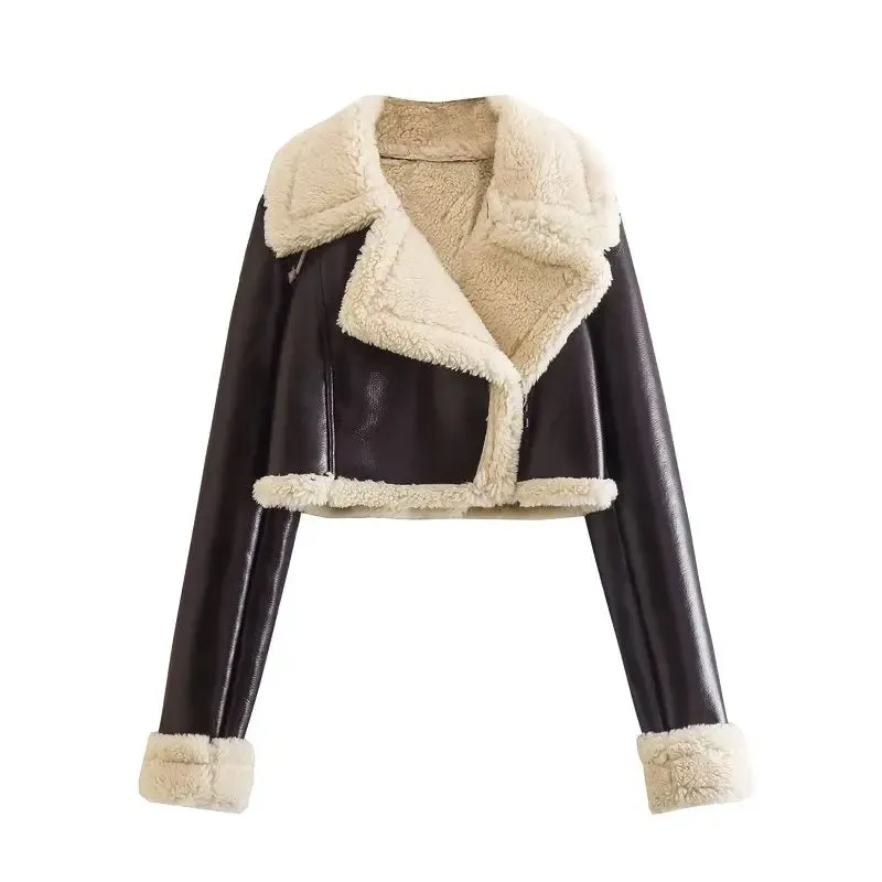 Women's Front Zipper Lapel Neck Long Sleeves Jacket