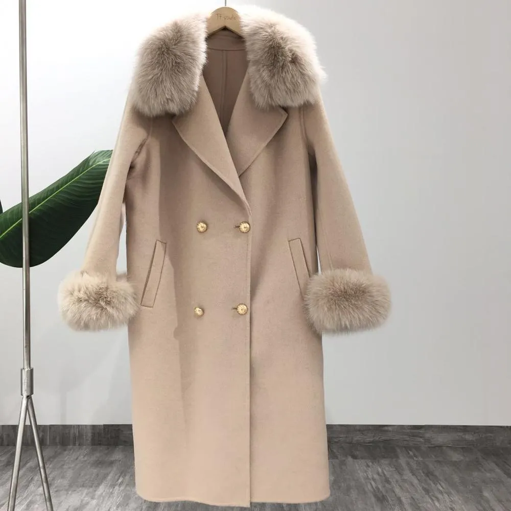 Women's Winter Casual Slim Long Coat With Fox Fur