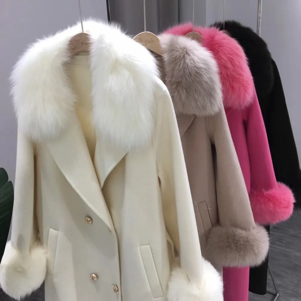 Women's Winter Casual Slim Long Coat With Fox Fur