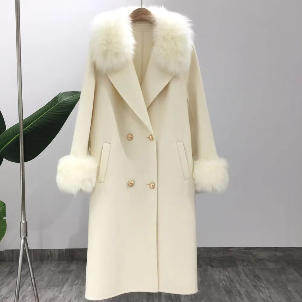 Women's Winter Casual Slim Long Coat With Fox Fur