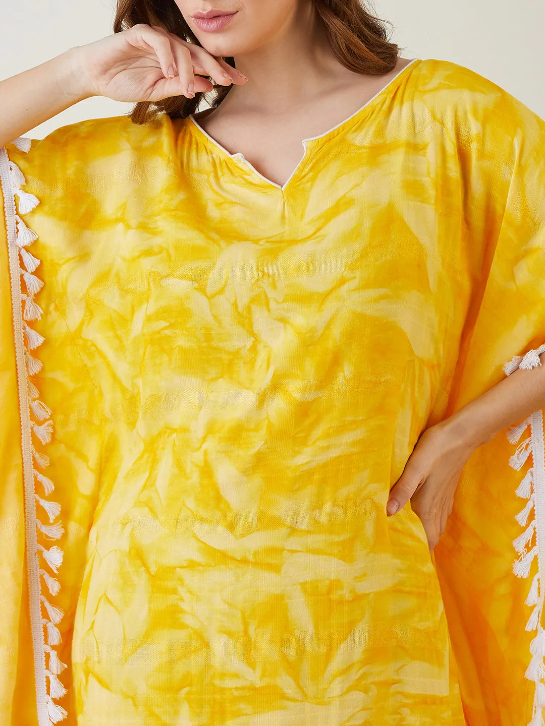 Yellow Tie-Dyed Fringed Kaftan