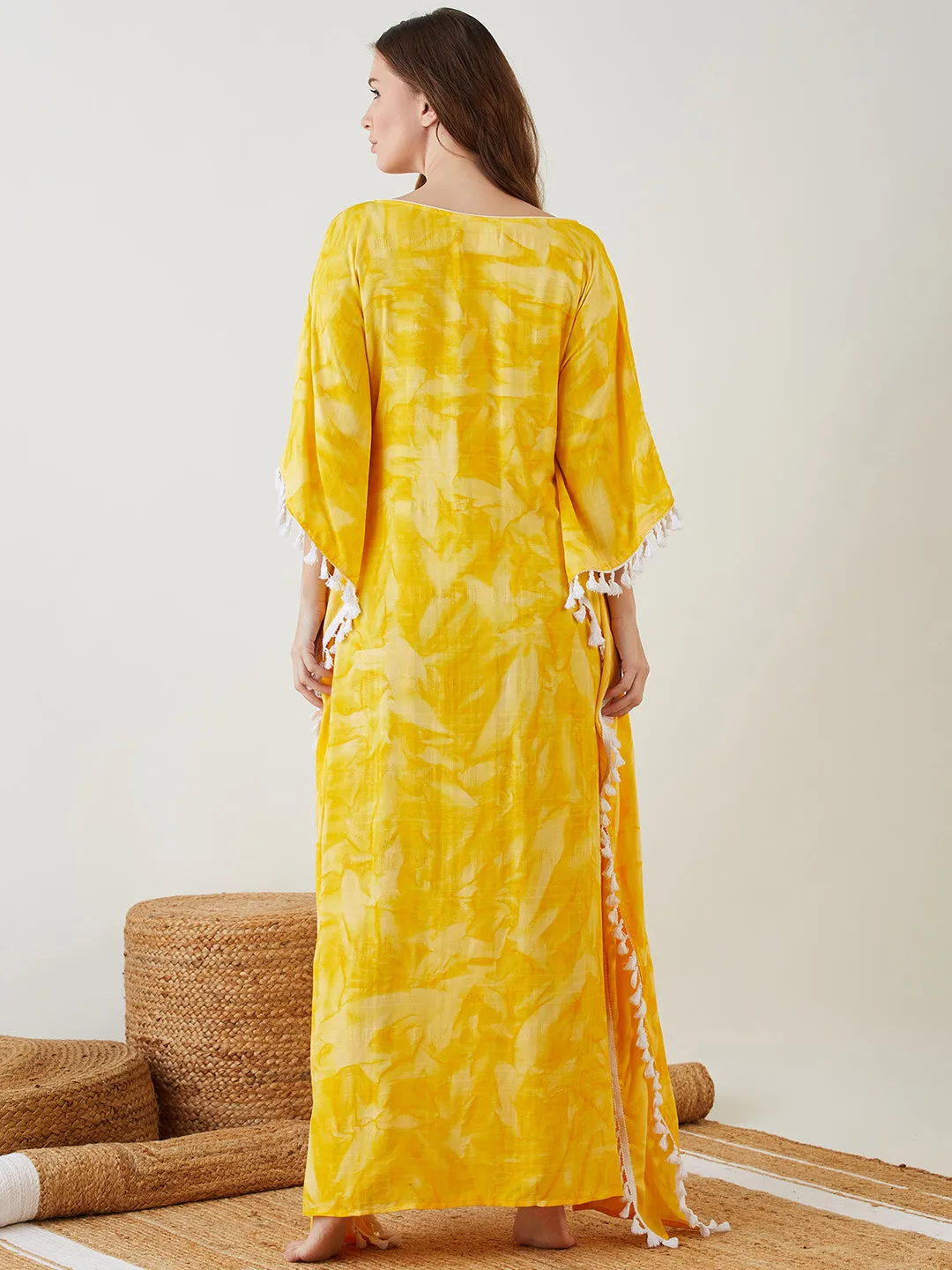 Yellow Tie-Dyed Fringed Kaftan