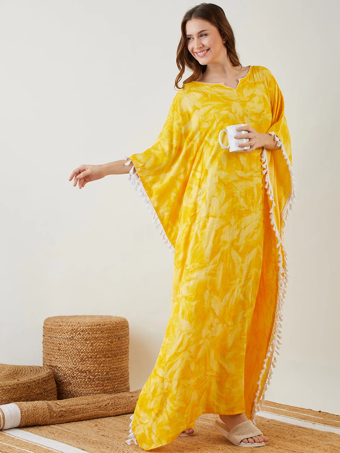 Yellow Tie-Dyed Fringed Kaftan