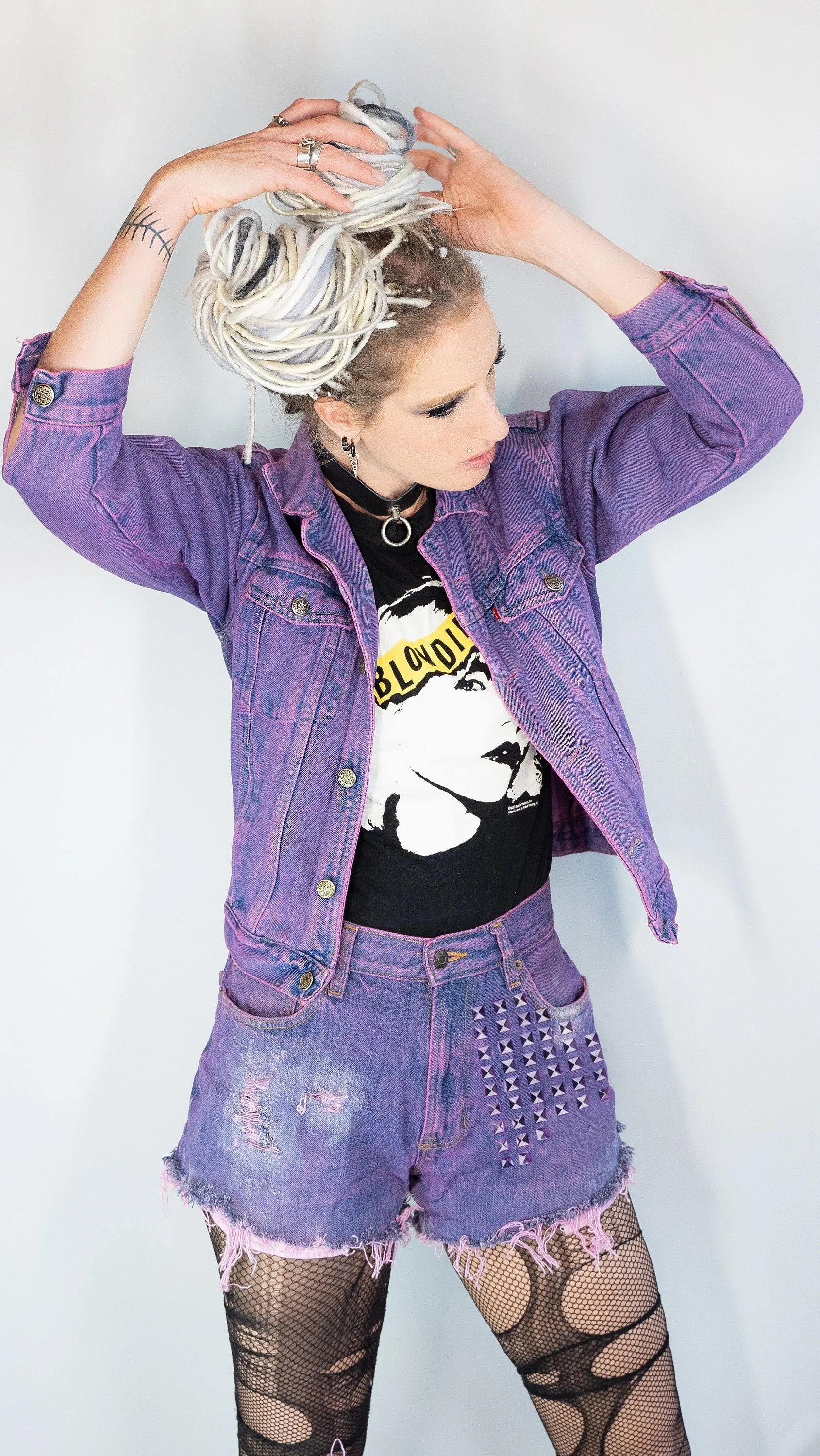 Youth graffiti & glitter hand painted denim jacket | Size S
