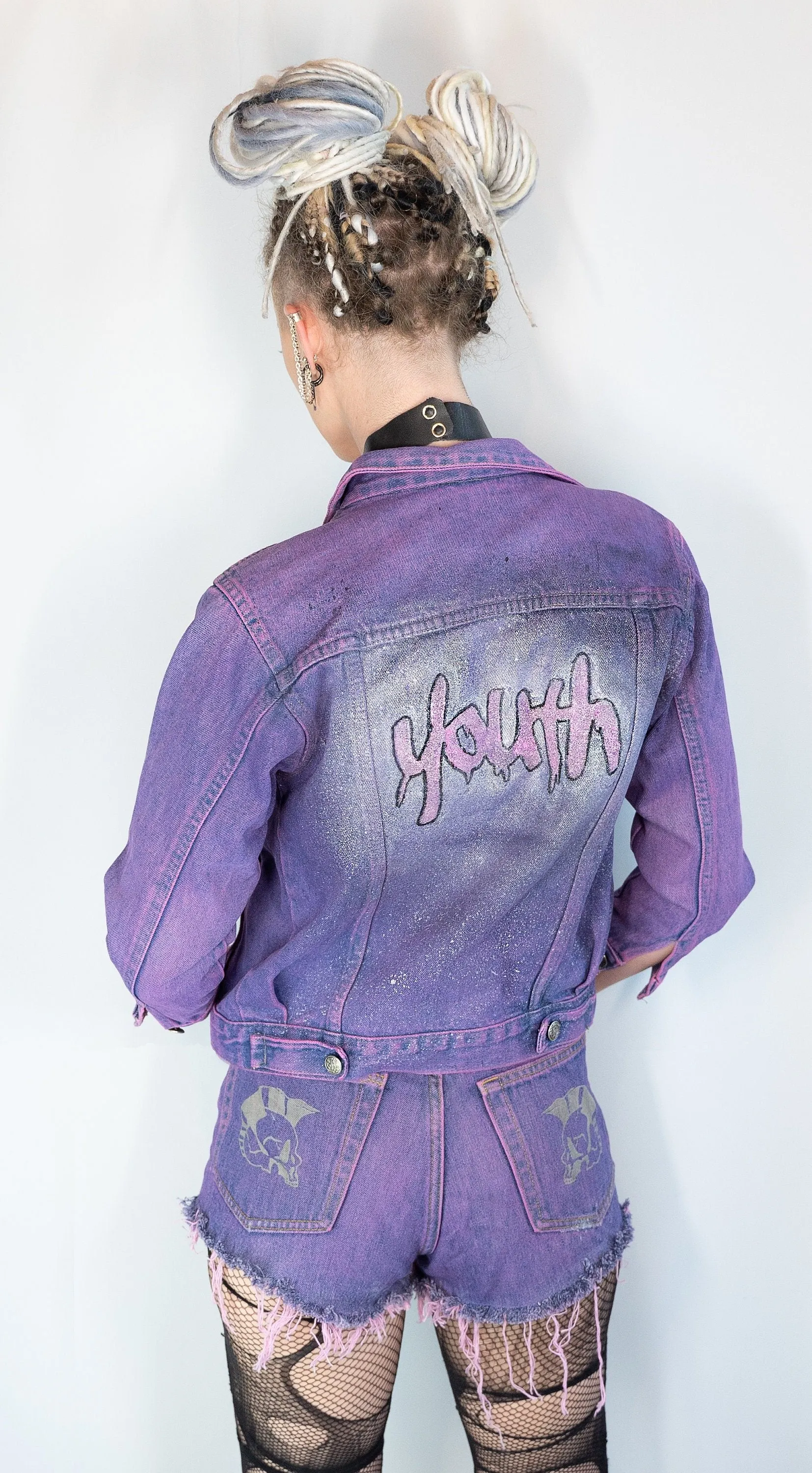Youth graffiti & glitter hand painted denim jacket | Size S