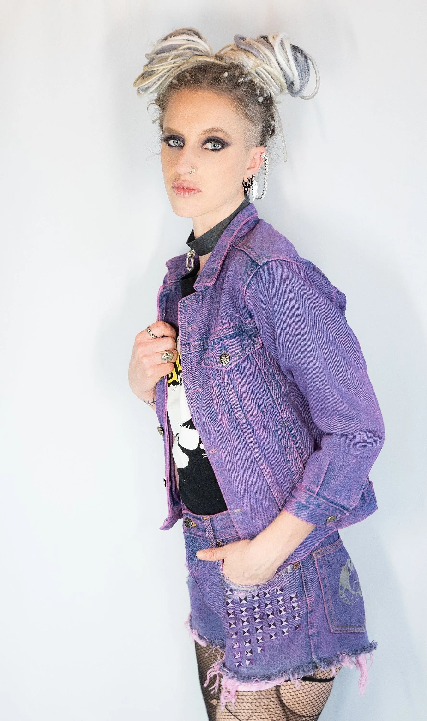 Youth graffiti & glitter hand painted denim jacket | Size S